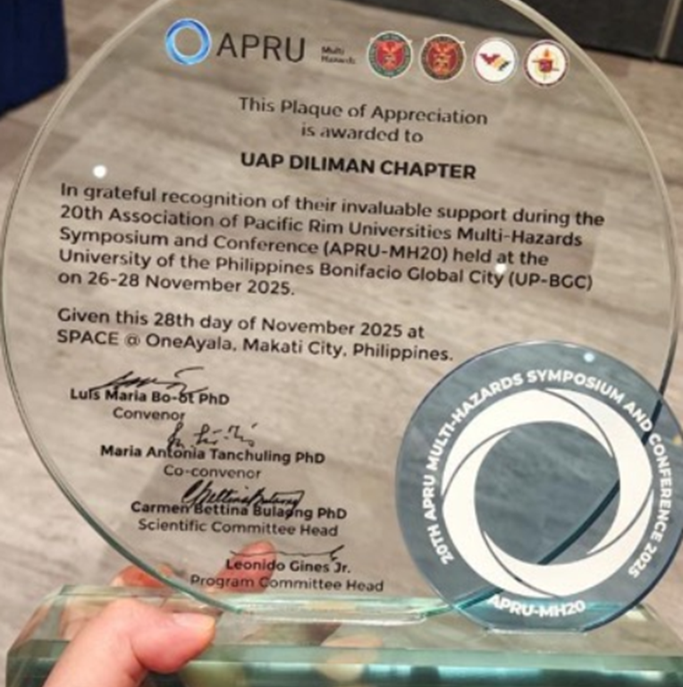 APRU–MH20 Plaque of Appreciation Awarding to UAP Diliman Chapter